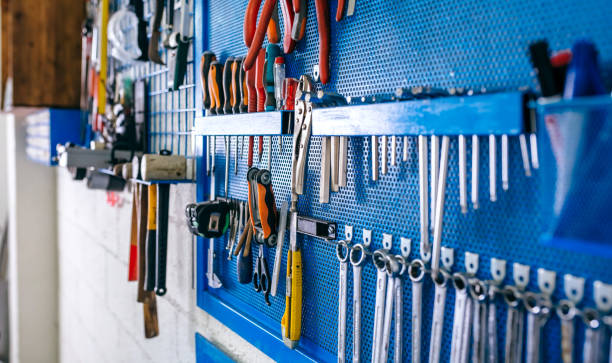 istock Detail of motorcycle workshop tools board 1157062699