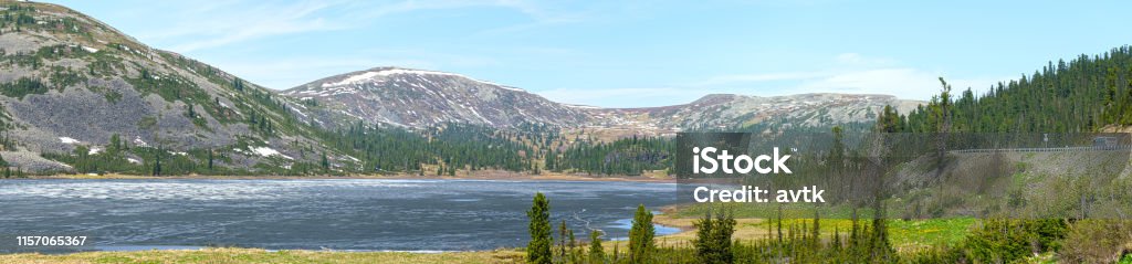 Panoramic view of Oyskoe lake and ridge Kulumys in Sayan Mountains, Ergaki natural park, Siberia Beauty In Nature Stock Photo