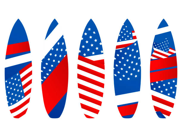 istock Surfboards with USA flag on a white background. Types of surfboards with a pattern. Vector illustration 1157071573