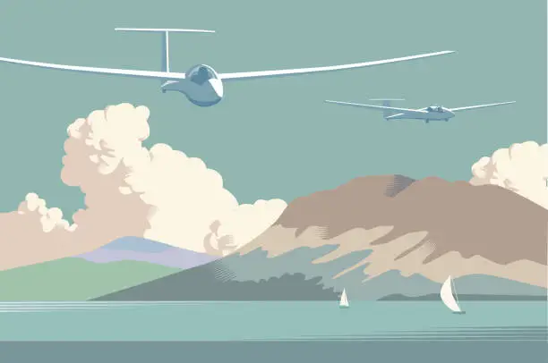 Vector illustration of Gliders over countryside