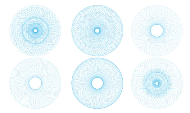 zestaw geometrycznych wzorów spirografu abstrakcyjnego izolowanych na białym tle. symetryczne kształty nadające się jako znak wodny. okrągła i spiralna skręcona okrągła ozdoba - wektor - hypotrochoid stock illustrations