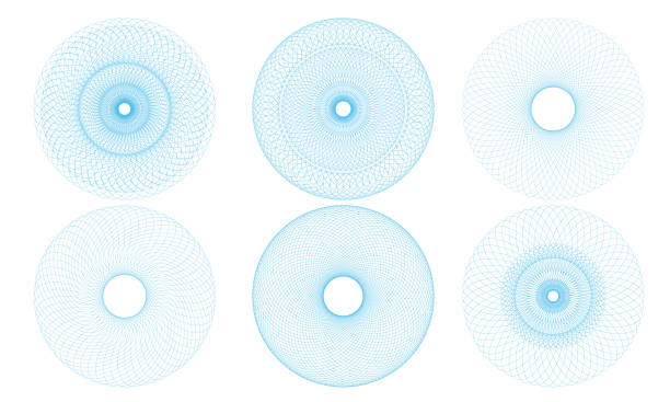 ilustrações de stock, clip art, desenhos animados e ícones de set of geometric abstract spirograph patterns isolated on white background. symmetrical shapes suitable as a watermark. round and spiral twisted circular ornament - vector - hypotrochoid