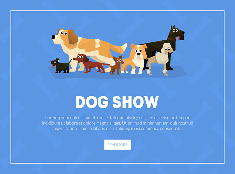 Dog Show Banner, Landing Page Template, Pet Show Competition Web Page Vector Illustration