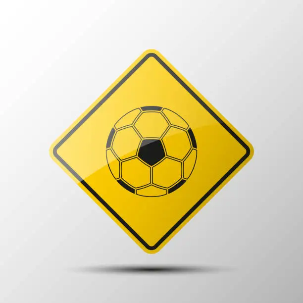 Vector illustration of yellow diamond road sign with a black border and an image ball on white background. Illustration