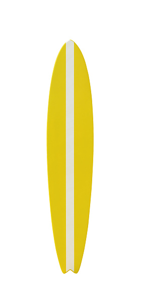 Yellow and white surfboard isolated. Water sport equipment for surfing