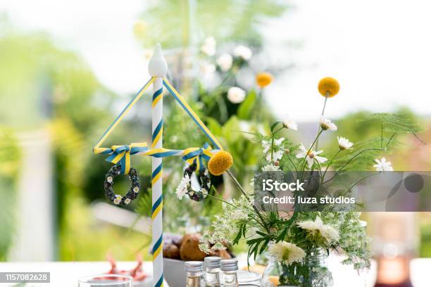 Swedish Midsummer Dinner Celebrations Stock Photo - Download Image Now - Sweden, Summer, Summer Solstice