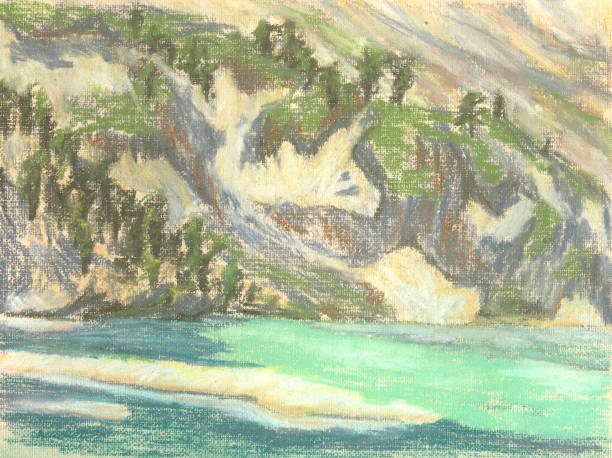 istock mountain landscape, pastel drawing mountains on the horizon 1157093284
