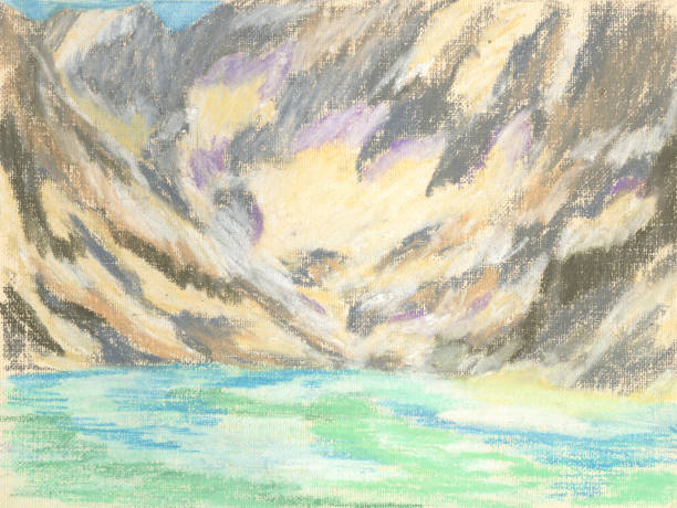 istock mountain landscape, pastel drawing mountains on the horizon 1157093316