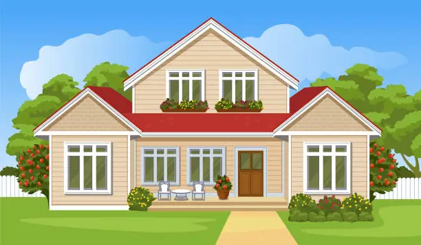 Vector illustration of House with a lawn