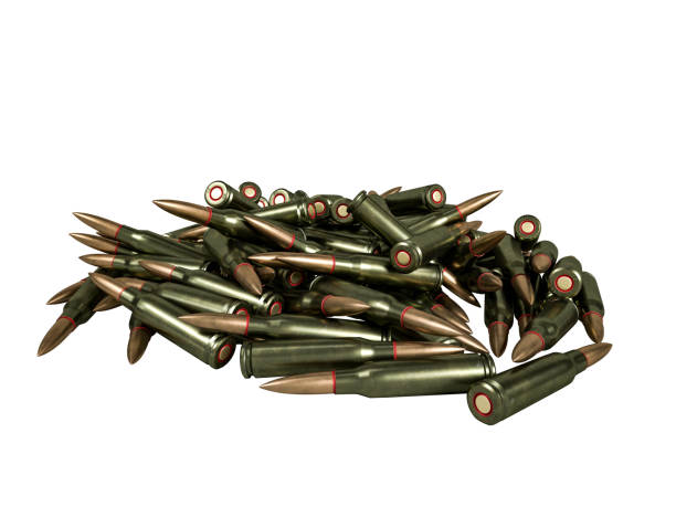 istock pistol cartridge 5.45x39 mm, Russian and Soviet army, isolated. 3d rendering 1157102520