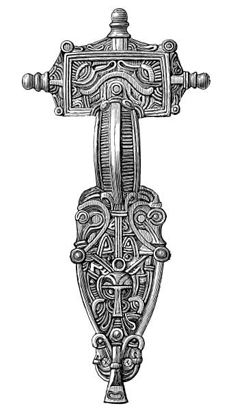 ノルウェーで見つかったシルバーフィブラ(ブローチ) - brooch old fashioned jewelry rococo style点のイラスト素材／クリップアート素材／マンガ素材／アイコン素材