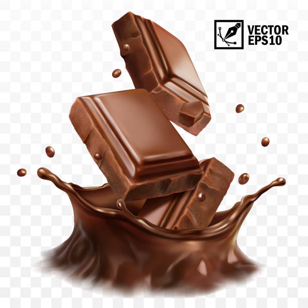 illustrazioni stock, clip art, cartoni animati e icone di tendenza di 3d realistico tocco di corona vettoriale di cioccolato, cacao o caffè, pezzi di barretta di cioccolato, vortice - swirl liquid vortex water