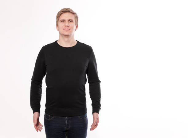 istock Man in black sweatshirt, black hoodies. white background 1157105958