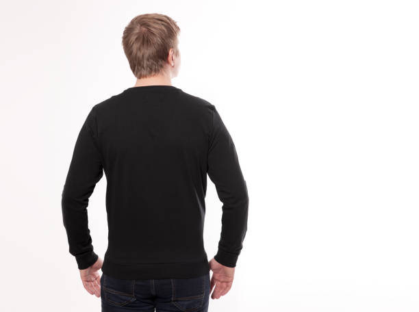 istock Man in black sweatshirt, black hoodies rear view. white background 1157106191