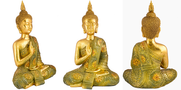 golden buddha statue isolated on white background,