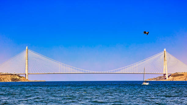 Yavuz Sultan Selim bridge is rail and motor vehicle transit over the Bosphorus strait, to the north of two existing suspension bridges in Istanbul, Turkey. The 58.4-metre-wide (192 ft) bridge is 2,164 m (7,100 ft) in length with a main span of 1,408 m (4,619 ft).[9] The main span is the ninth longest suspension bridge in the world