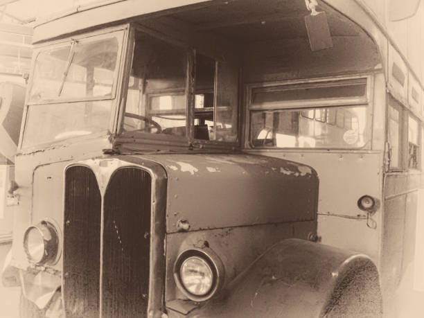 A Vintage Bus Cab in Black and White
