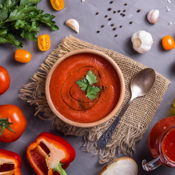 istock Cold summer dish of tomatoes gazpacho soup 1157120064