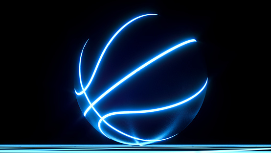 Blue Neon Basketball Ball On Crisscross Pattern Floor Wallpaper Stock Photo  - Download Image Now - iStock