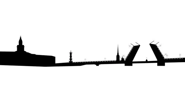 Vector illustration of Silhouette of the drawn Palace Bridge in St. Petersburg