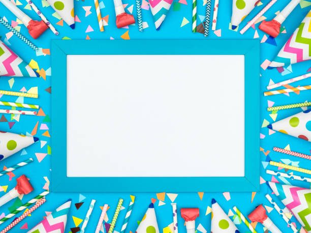 istock Flat lay decoration party concept on colored background 1157122953