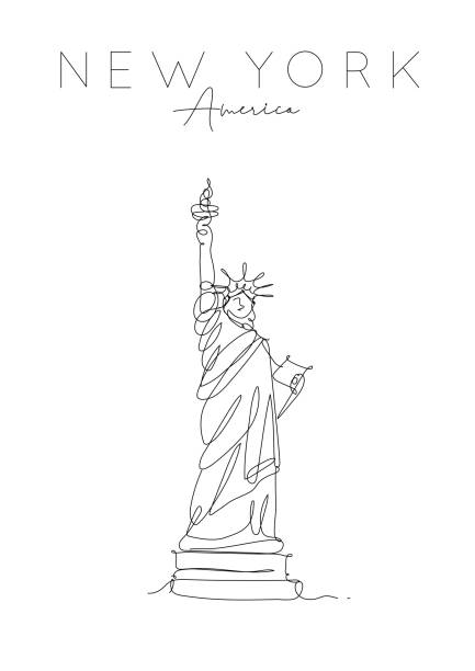 плакат нью-йоркской статуи свободы - single line urban scene outdoors vertical stock illustrations