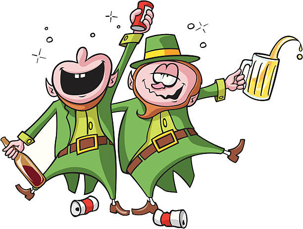 ilustrações, clipart, desenhos animados e ícones de festa leprechauns - cans toast