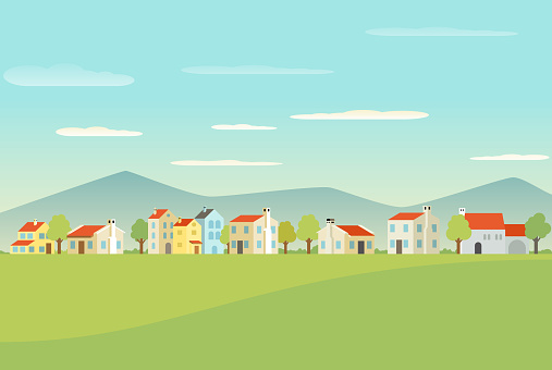 A mediterranean town with houses in vector