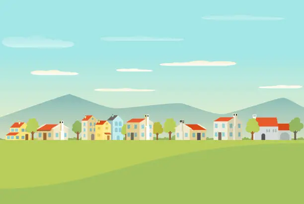 Vector illustration of Mediterranean town with houses