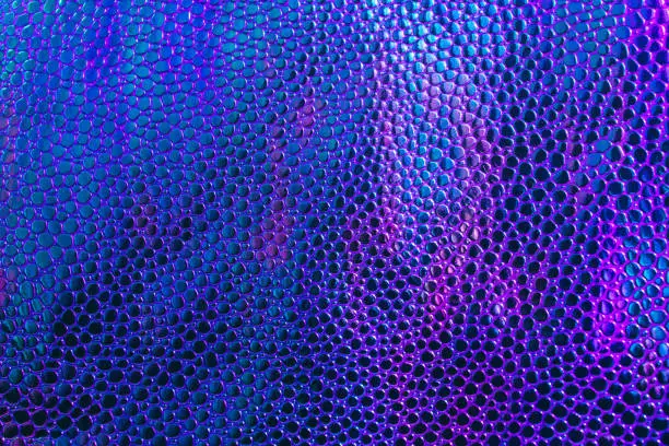 Photo of Fish or reptile scale neon moody background.