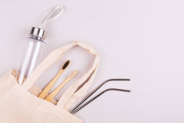 istock Plastic free personal care products on grey background. 1157127282