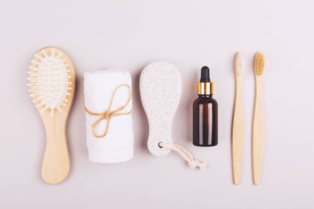 istock Plastic free personal care products on grey background. 1157127986
