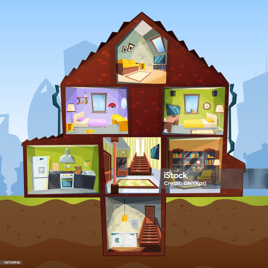 House Cross Section Room Indoor Bedroom Basement Apartment Interior Vector Cartoon Style Pictures Stock Illustration - Download Image Now - iStock House Cross Section Room Indoor Bedroom Basement Apartment Interior Vector Cartoon Style Pictures Stock Illustration - Download Image Now - iStock