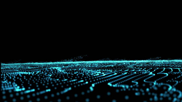 istock Digital Wave Particles Flow Abstract motion particle landscape background for cyberspace design with bright flare 1157130090