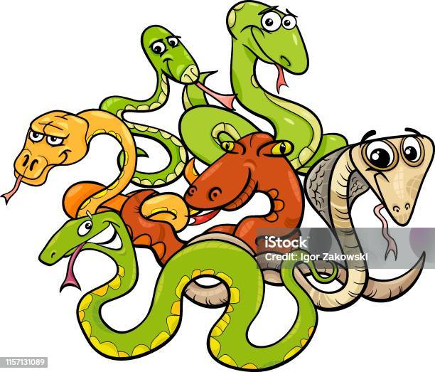 Funny Snakes Cartoon Animal Characters Stock Illustration - Download Image Now - Animal, Animal Wildlife, Arranging