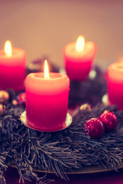 istock Traditional Christmas decoration: Advent wreath with red lights 1157131861