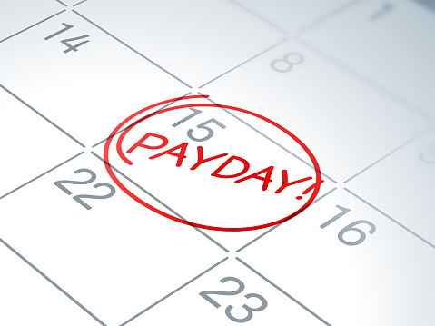 Payday calendar written reminder circled.
