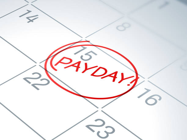 Payday Calendar Reminder Payday calendar written reminder circled. salary stock illustrations