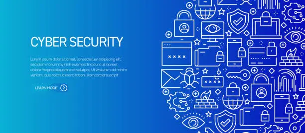 Vector illustration of Cyber Security Banner Template with Line Icons. Modern vector illustration for Advertisement, Header, Website.