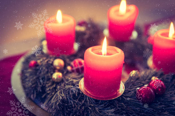 istock Traditional Christmas decoration: Advent wreath with red lights 1157133389