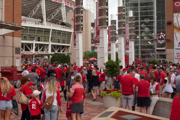 Crowd at the entrance of Great American BallPark stock photo