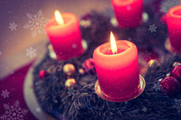 istock Traditional Christmas decoration: Advent wreath with red lights 1157133728