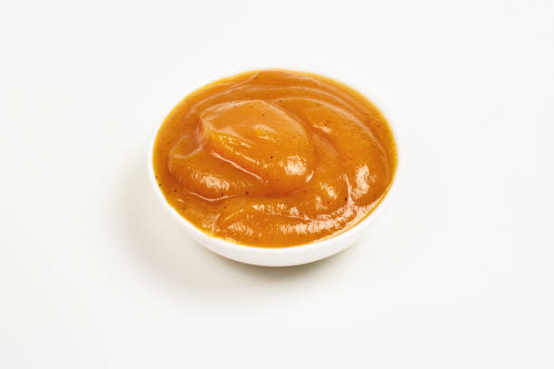 istock Orange sauce in white plate on white background. 1157133865