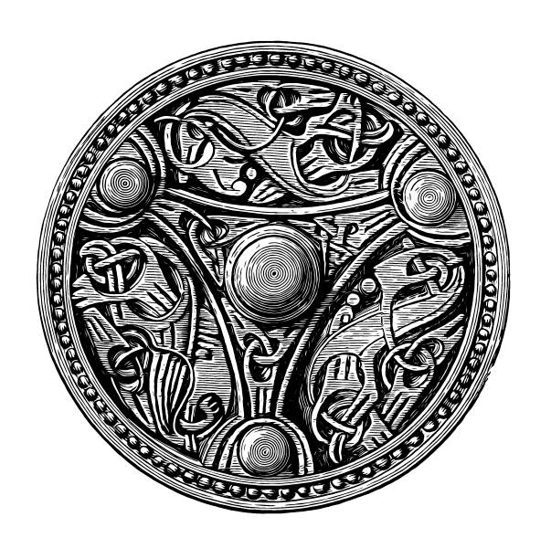 fibula (brosche) vergoldet bronze, mit granaten gotlandic typ - brooch old fashioned jewelry rococo style stock-grafiken, -clipart, -cartoons und -symbole