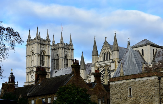 St Mary the Great is a Church of England parish and university church at the north end of King's Parade in central Cambridge, England, with snow on the roof.