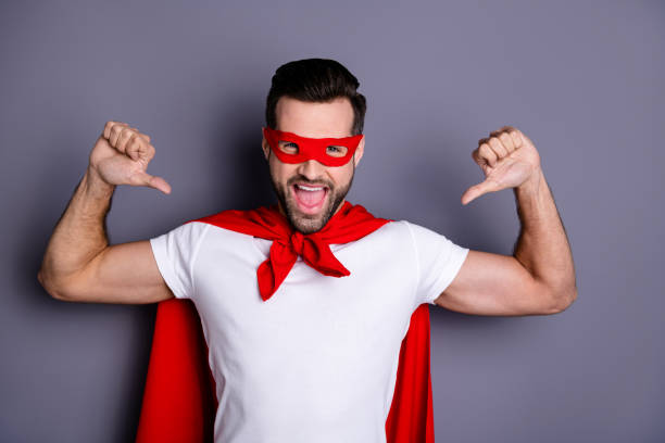 istock Close-up portrait of his he nice-looking attractive content cheerful cheery ecstatic macho bearded guy pointing at himself self isolated over gray pastel background 1157145921