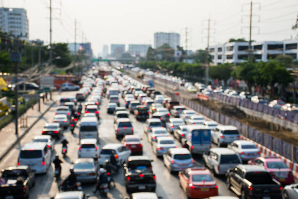 istock Blurred picture of traffic jam on rush hour in evening time. 1157147211