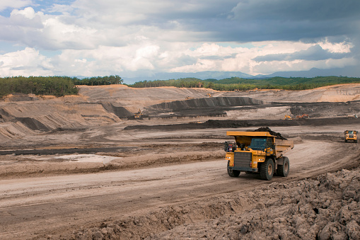 Over burden moved by dump truck at coal mining