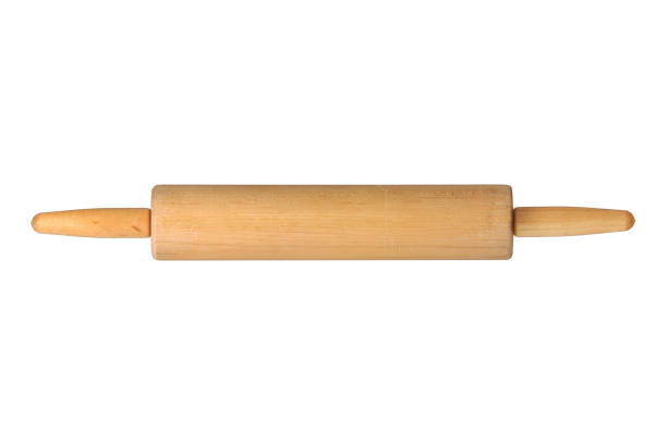 pino do rolamento isolado em um fundo branco com trajeto de grampeamento - cooking kitchen utensil wood isolated - fotografias e filmes do acervo