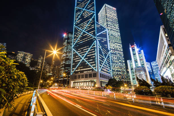 istock Modern city traffic at night 1157154224